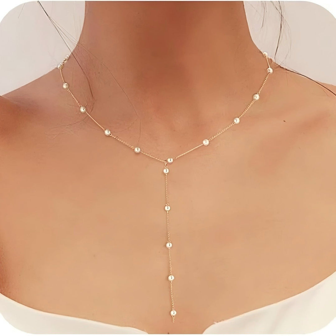 White pearl lariat necklace, adjustable & elegant women's fashion jewelry, perfect gift for her.