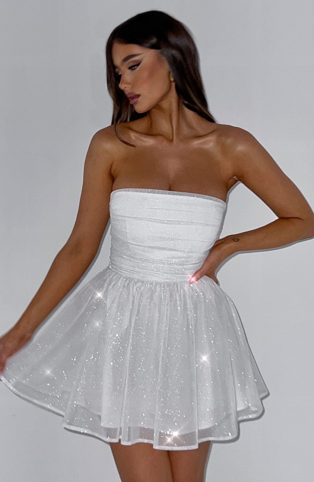Classic A-line strapless mini dress, elegant for cocktails, parties, and special occasions.
