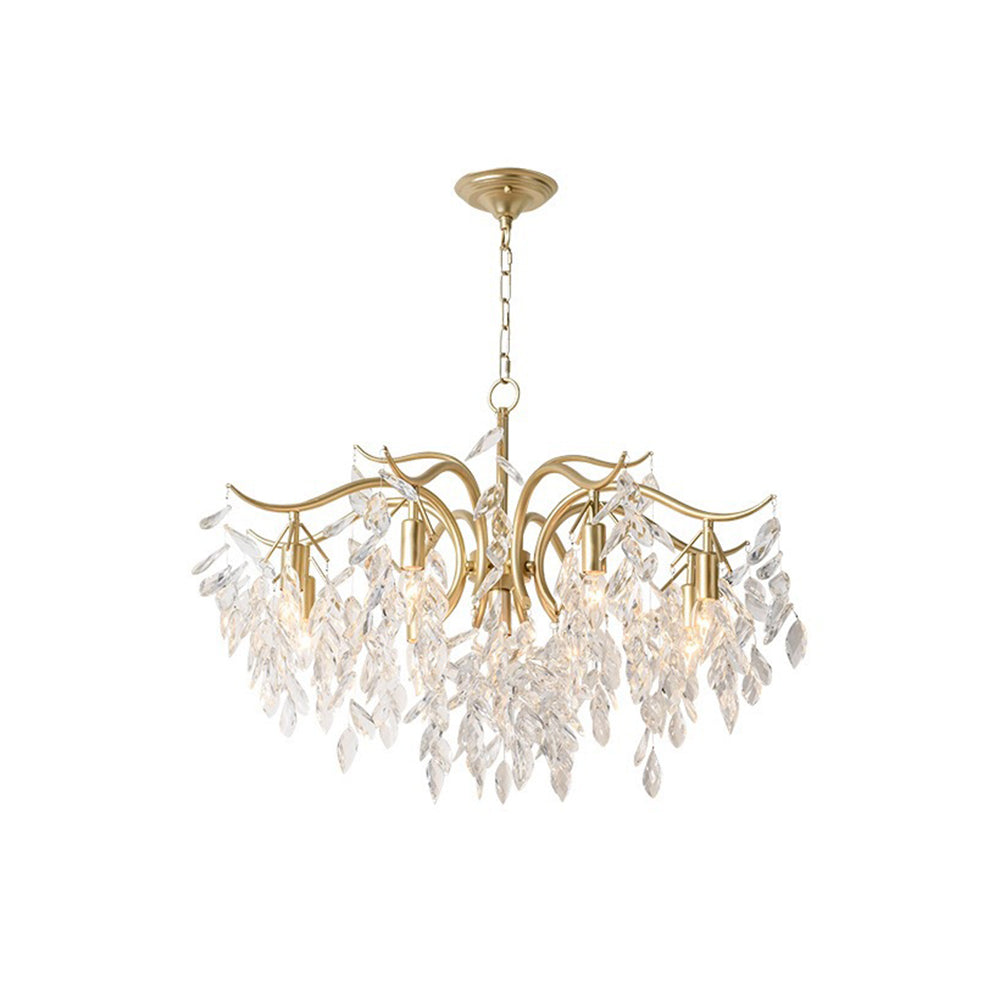Contemporary wisteria chandelier, crystal embellishments, striking living room light.