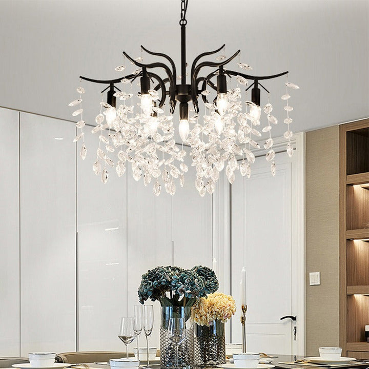 Artistic wisteria chandelier, crystal branches, creates a luxurious lighting experience.