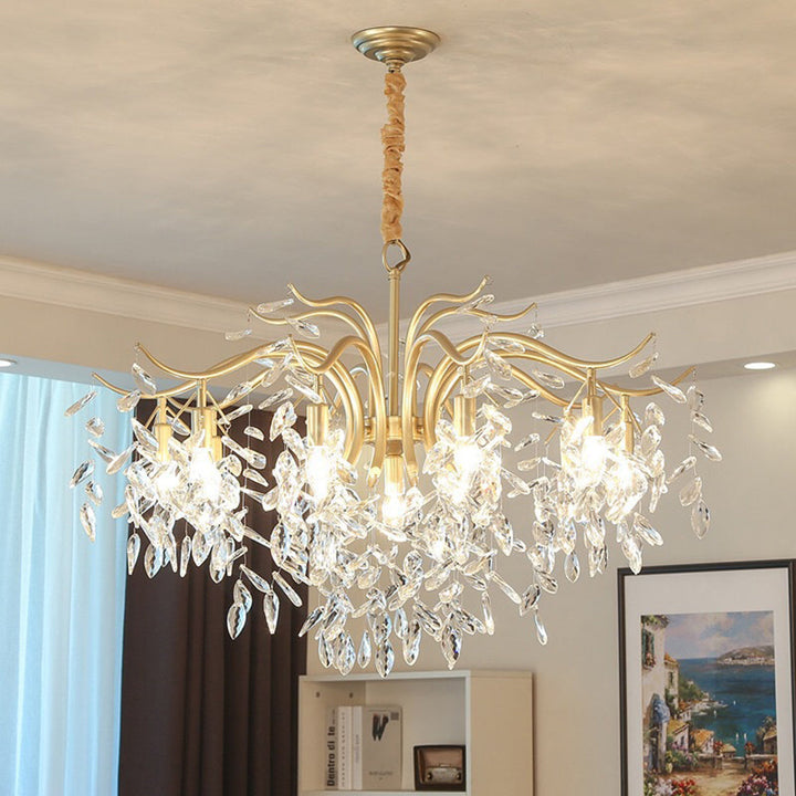 Luxury wisteria crystal chandelier, ornate design, elegant dining room statement piece.