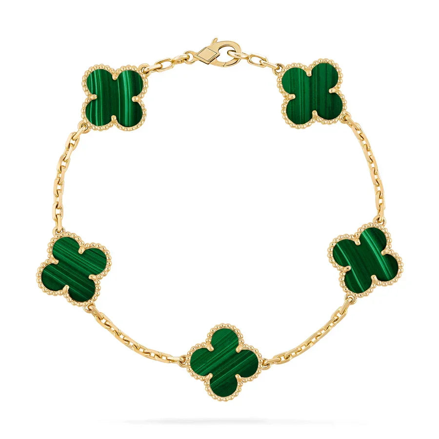 Women's elegant 18k gold-plated clover leaf bracelet, a stunning jewelry fashion accessory.