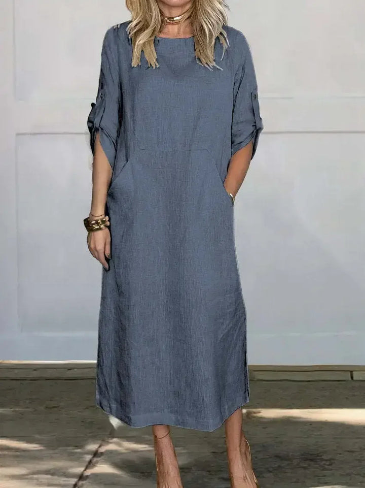 Formal women's evening dress, A-line and draped. Perfect elegant party wear for special occasions.