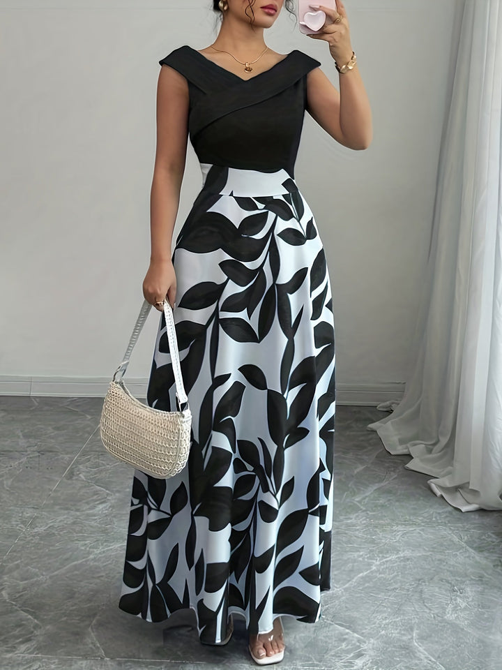 Sophisticated A-line maxi dress for women, ideal as a formal wedding guest or elegant evening wear. Flowing design.