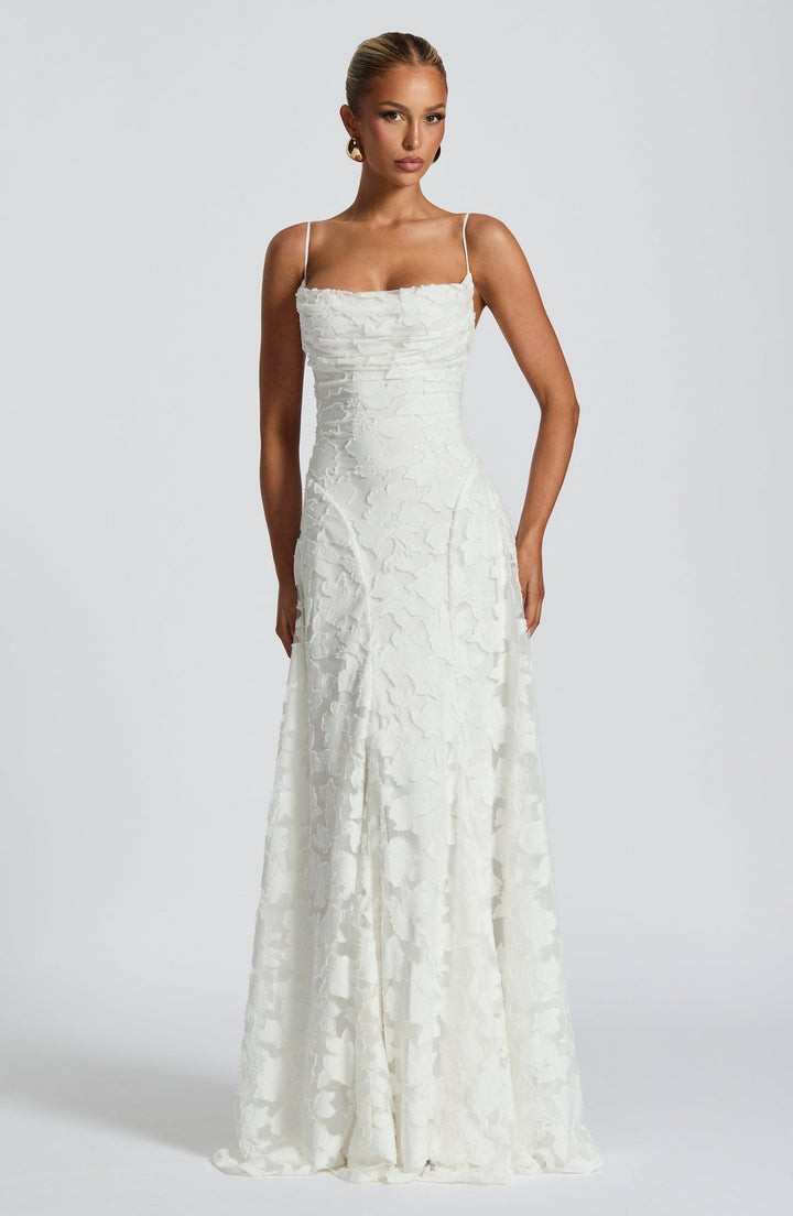 Breezy women's ruched spaghetti strap A-line maxi dress, ideal for sophisticated summer fashion.
