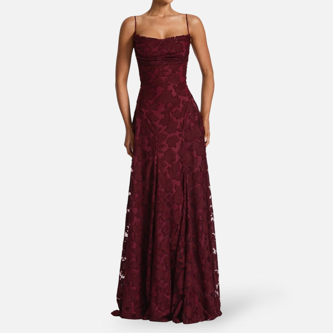 Flowy women's A-line maxi dress with delicate spaghetti straps and ruched details. Great for summer fashion.