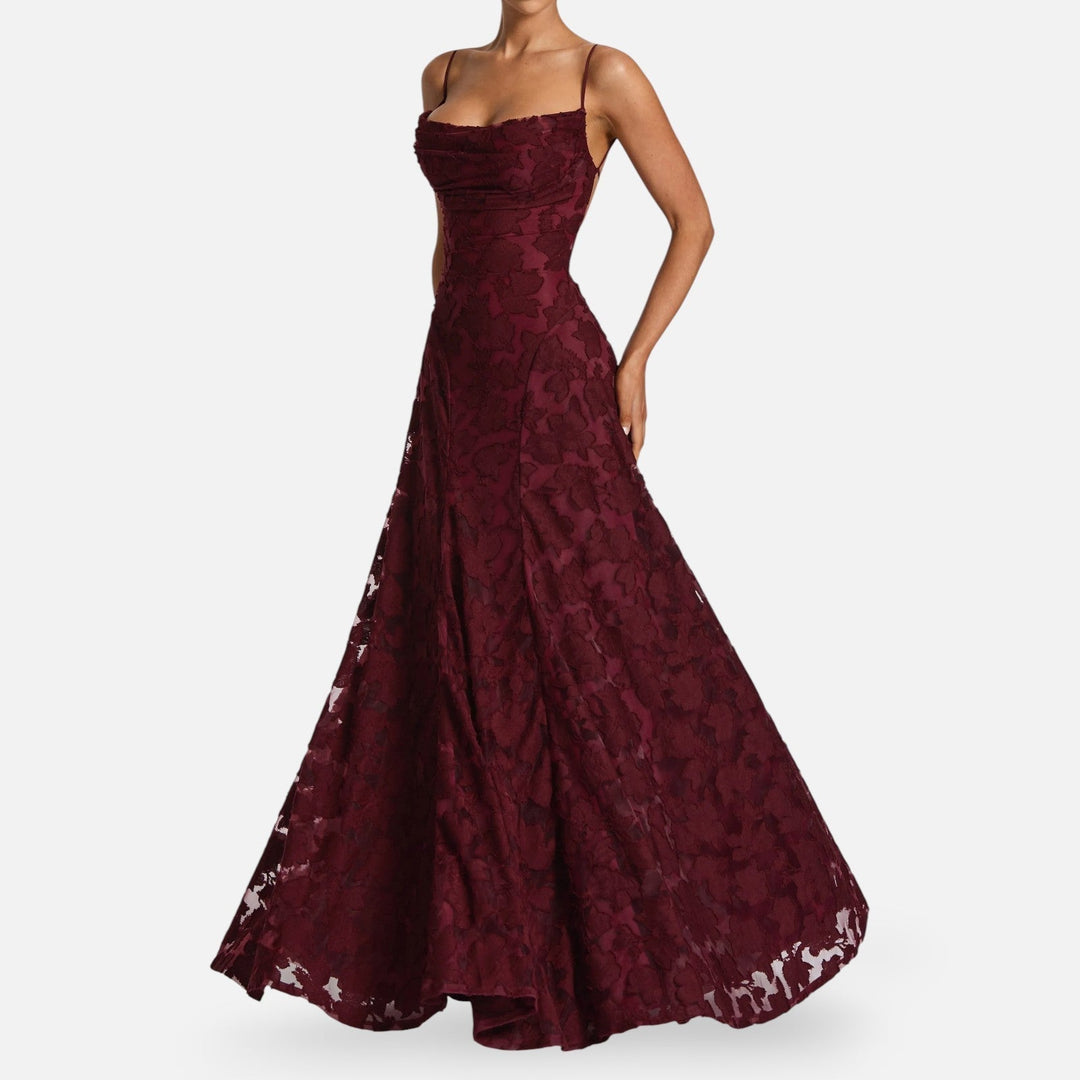 Beautiful women's A-line maxi dress, ruched bodice & spaghetti straps. Perfect for elegant evening wear.