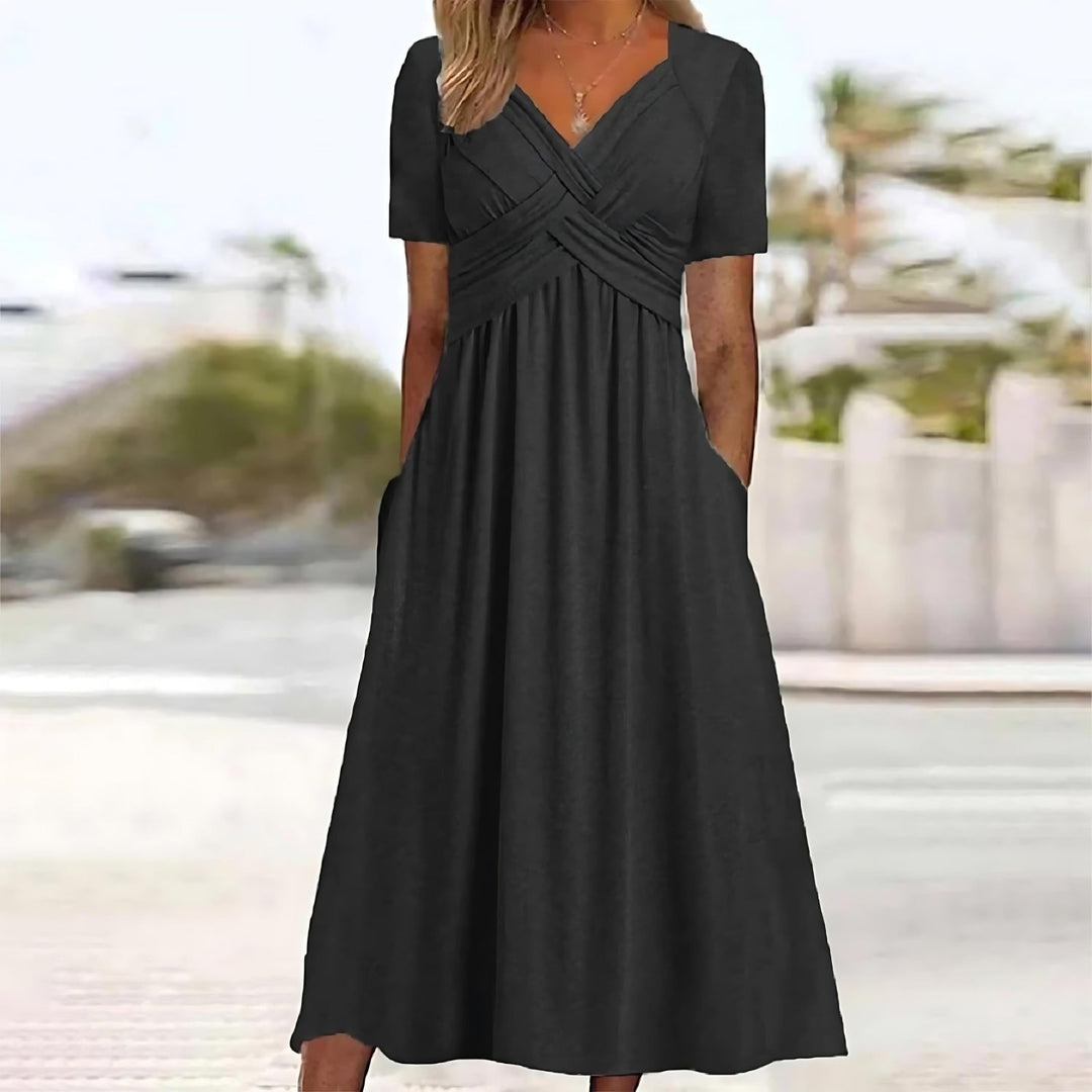 Versatile women's midi dress, A-line cut for effortless style. Chic fashion for casual or occasion wear.