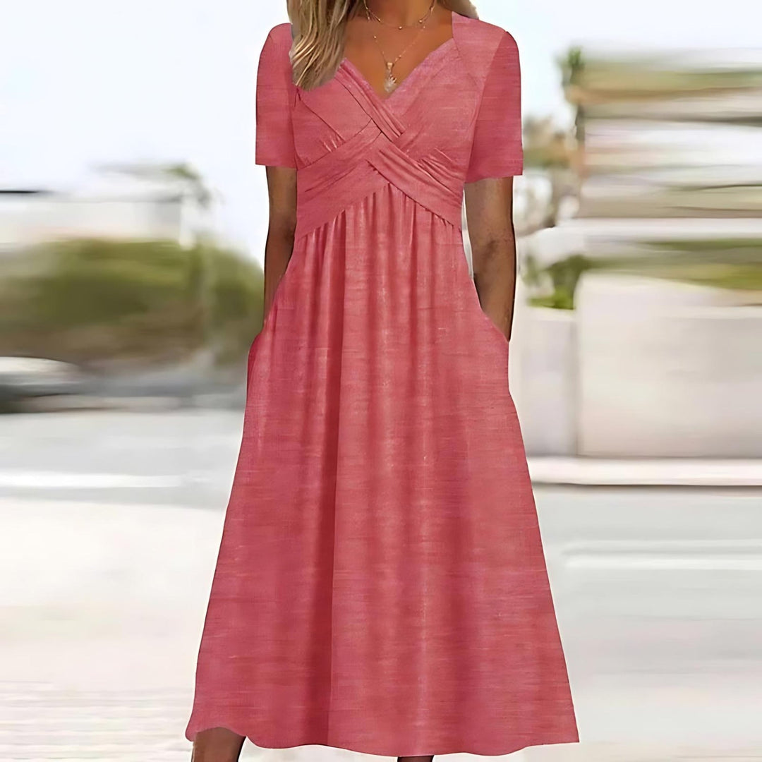 Chic women's elegant A-line midi dress. Fashionable and comfortable, suitable for various occasions.