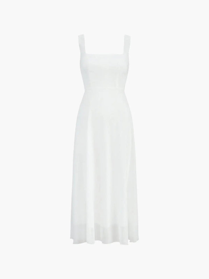 Versatile women's square neck A-line midi dress, ideal for summer parties, wedding guests, or elegant events.
