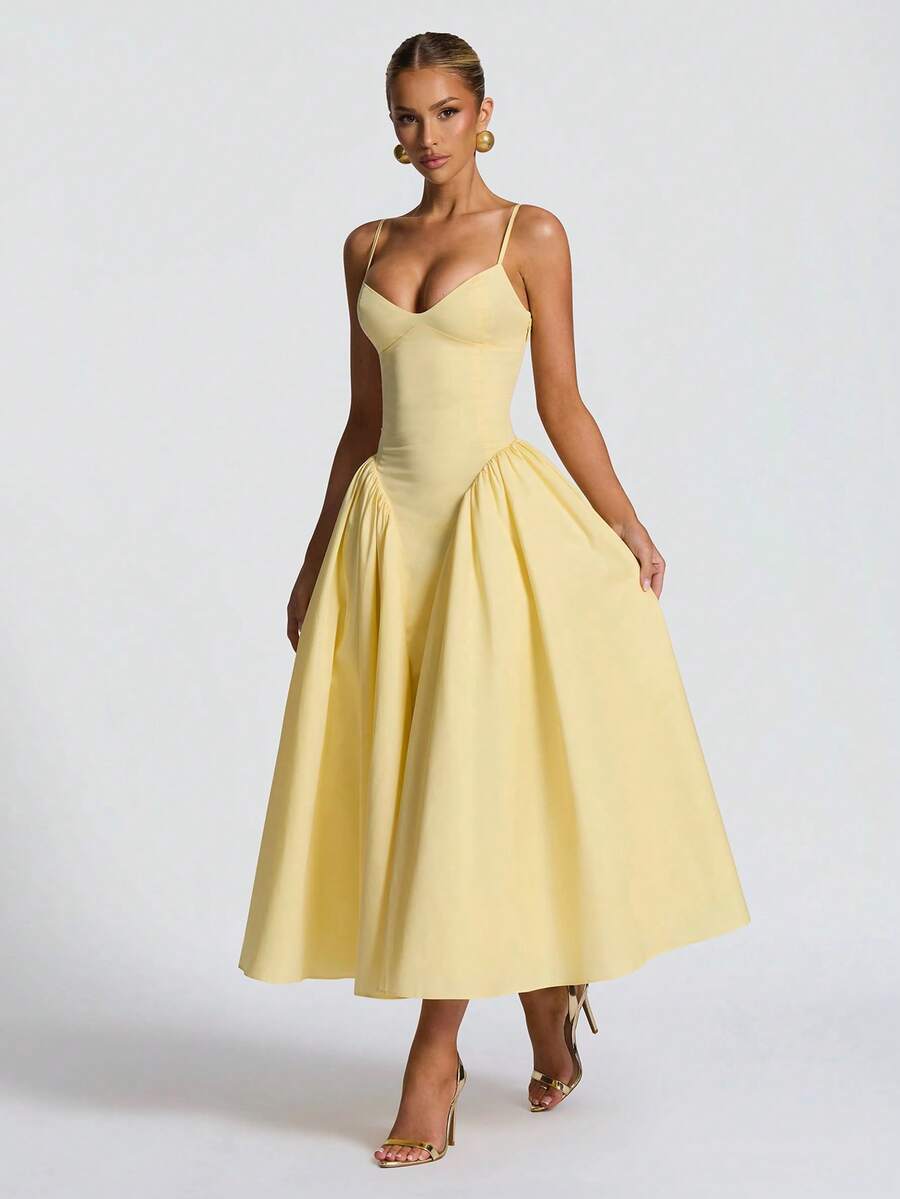 Beautiful women's A-line midi dress, a sophisticated and elegant choice for any celebration.
