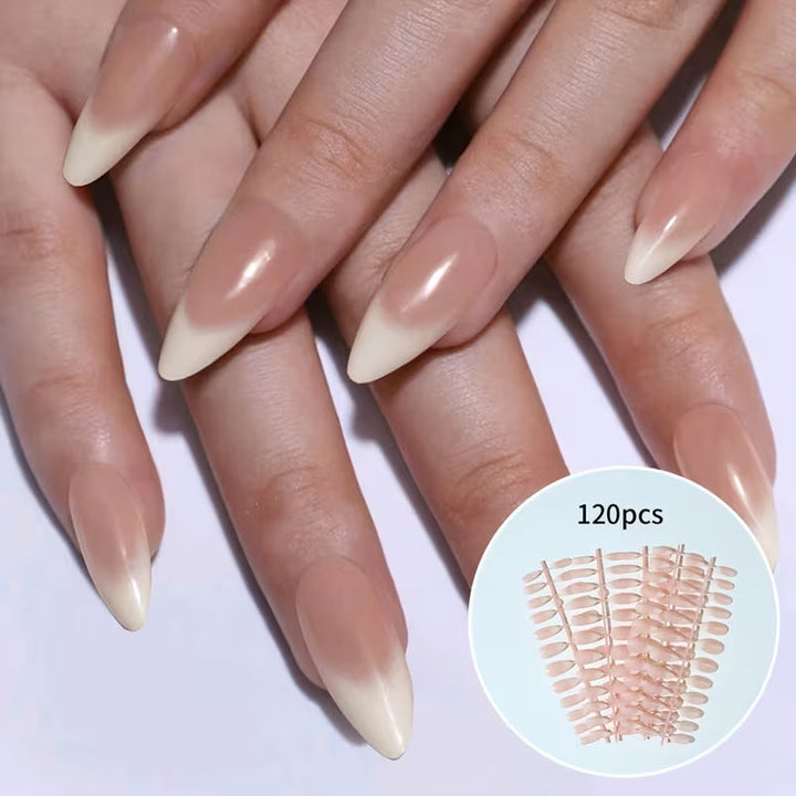 Premium false almond nail tips for women, durable and long-lasting, perfect for easy DIY press-on application.