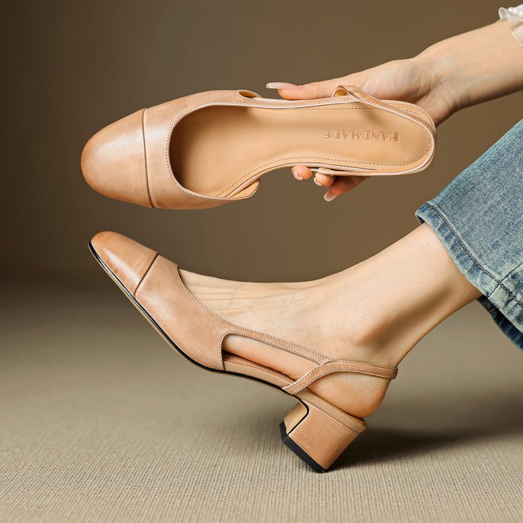 Elegant women's almond-toe slingback block heels, perfect for workwear & comfort.