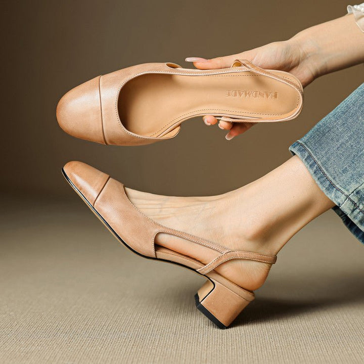 Elegant women's almond-toe slingback block heels, perfect for workwear & comfort.