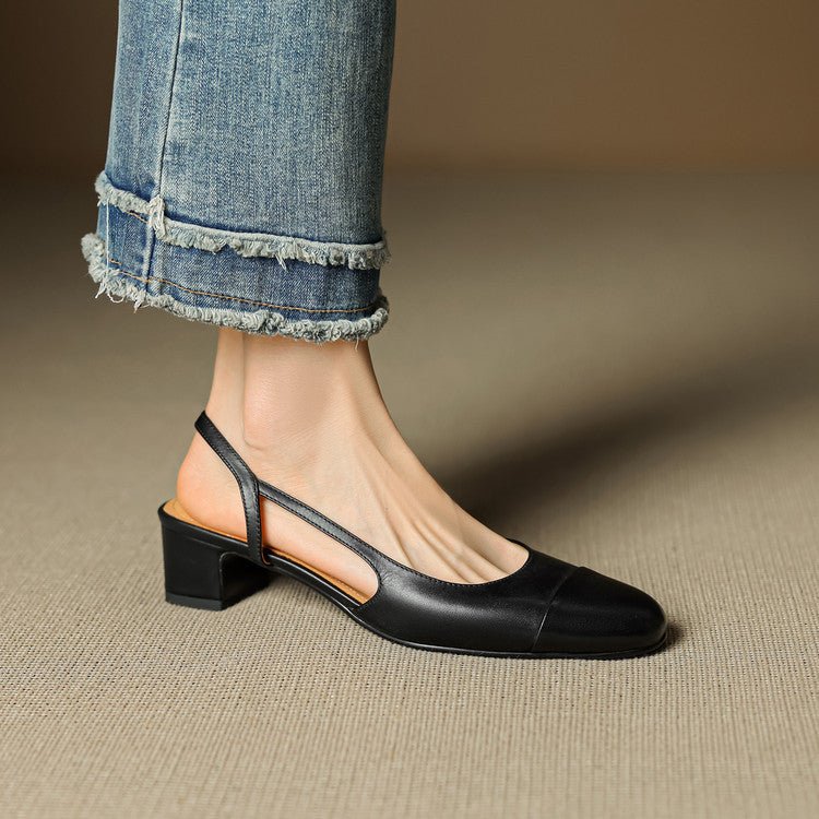 Elegant women's pumps with a comfortable block heel & sophisticated almond-toe slingback.