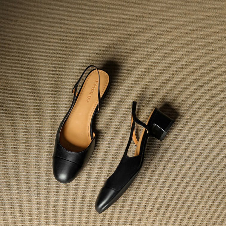 Comfortable women's footwear: stylish almond-toe slingback block heels.