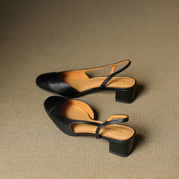Women's elegant black slingback block heels, perfect for formal occasions & comfort.