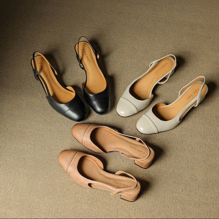 Stylish women's almond-toe block heels with a secure slingback, ideal for office wear.