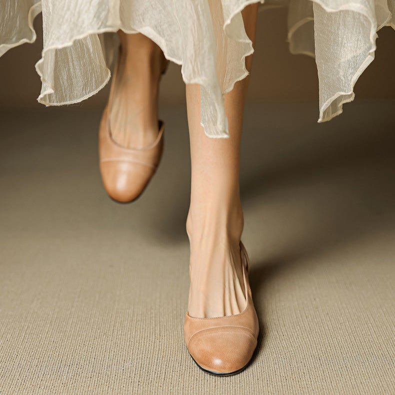 Comfortable women's almond-toe slingback heels, sturdy block heel for all-day wear.
