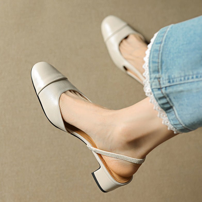 Chic women's slingback block heels, featuring a comfortable almond-toe design.