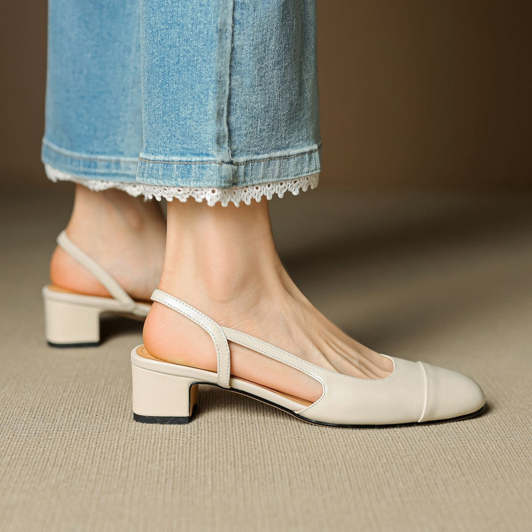 Comfort-focused women's almond-toe block heels with an adjustable slingback design.