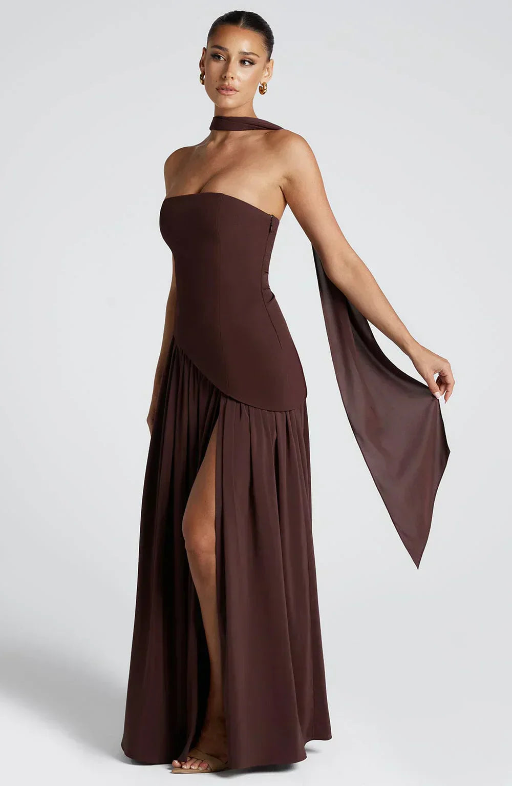 Occasion wear asymmetric maxi dress. Elegant formal long dress for special events & parties.