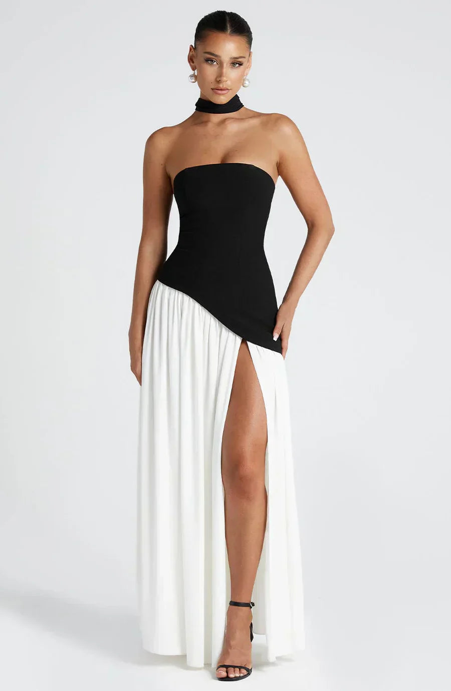 Sophisticated asymmetric maxi dress, a perfect choice for wedding guests & formal evening wear.