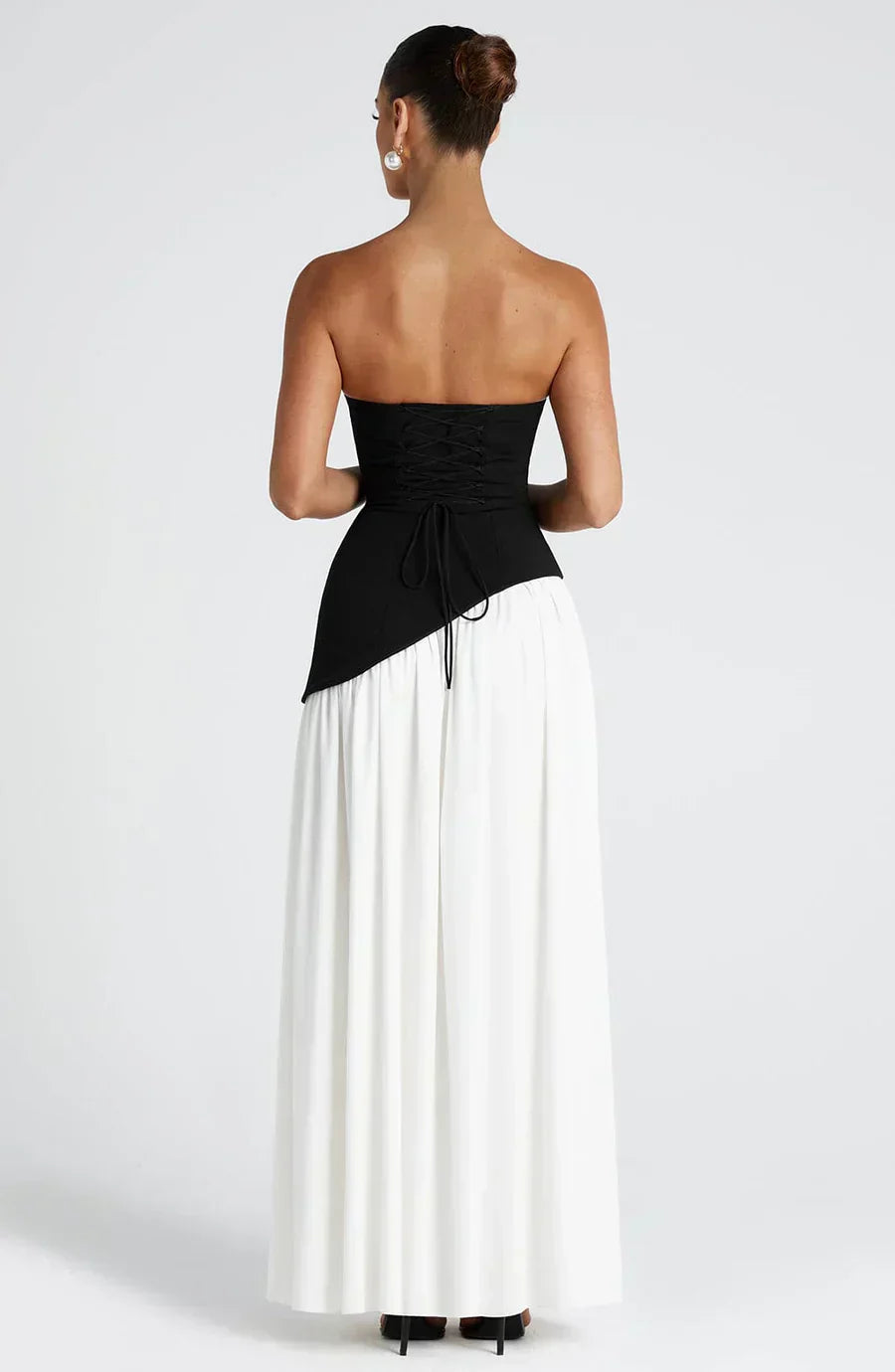Round neck asymmetric maxi dress. A beautiful formal party dress for women's special occasions.