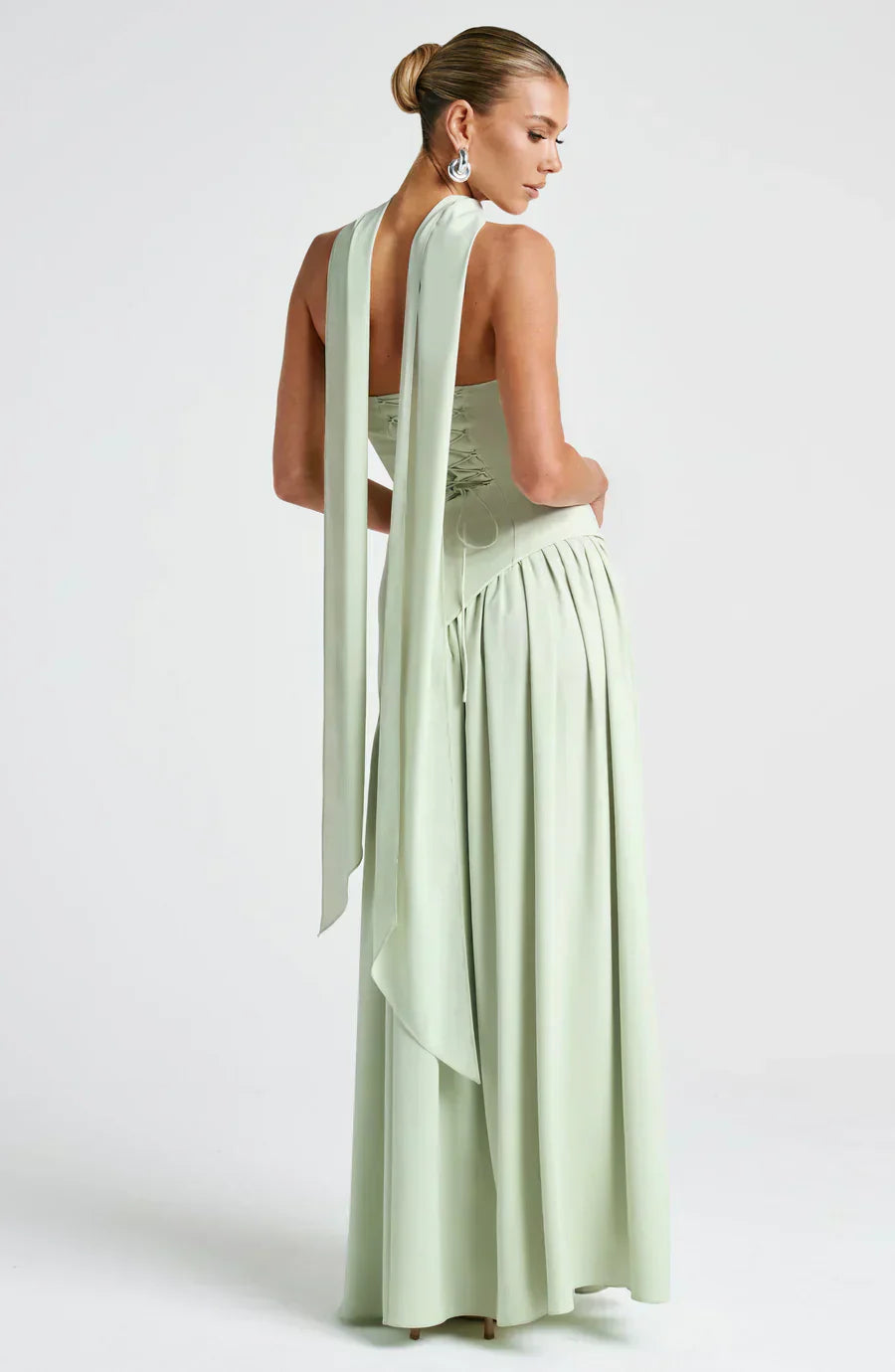 Women's long asymmetric maxi dress. A beautiful formal gown, ideal wedding guest & evening attire.