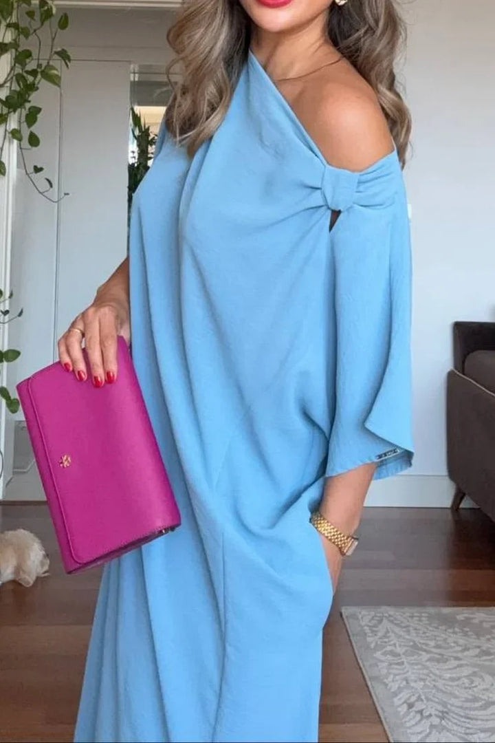 Elegant women's asymmetric one-shoulder maxi dress, perfect for summer parties and evening events.