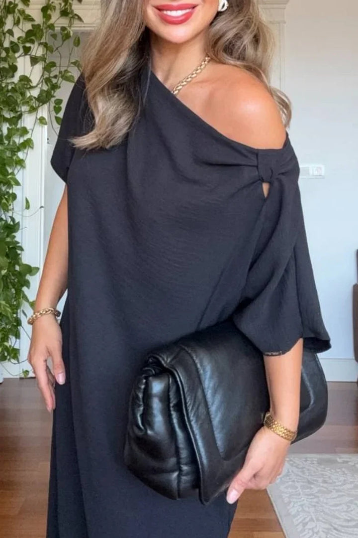 Flowing one-shoulder asymmetric maxi dress for women, offering comfortable and stylish party wear.