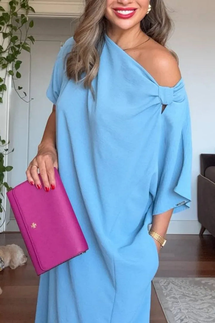 Women's elegant asymmetric one-shoulder maxi dress; comfortable and stylish summer party wear.