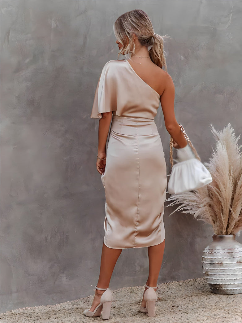 Women's Black Asymmetrical Off-Shoulder Party Dress.