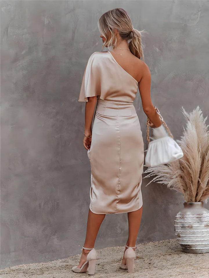 Women's Black Asymmetrical Off-Shoulder Party Dress.