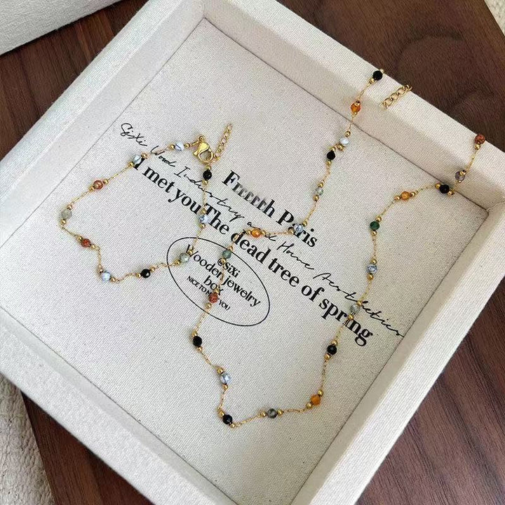 Beautiful women's elegant beaded necklace, bracelet, and anklet set, a chic fashion statement.