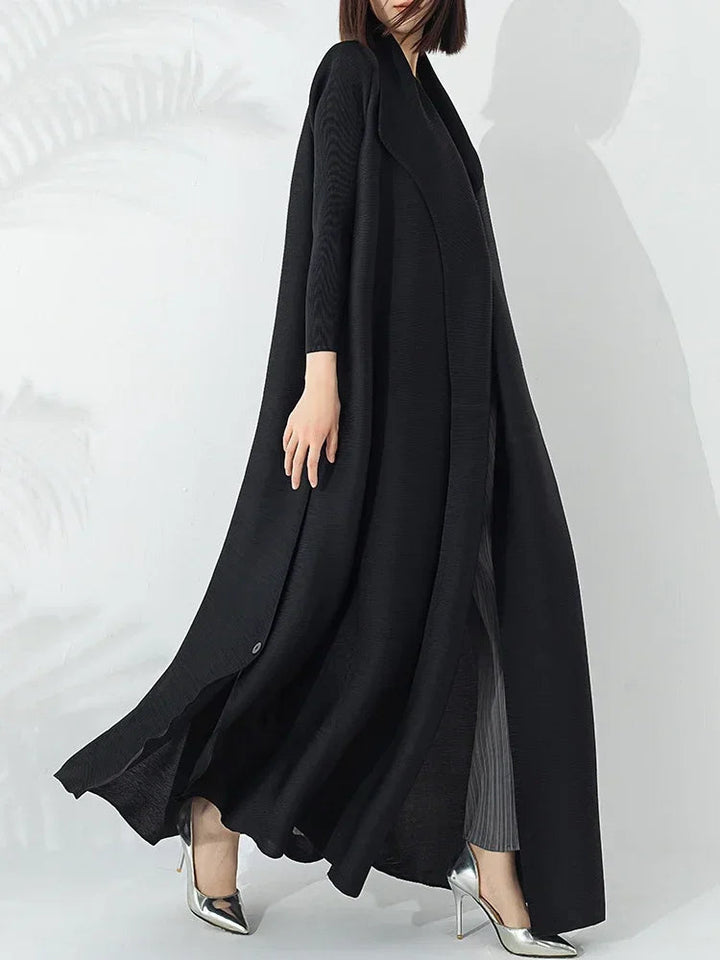 Warm women's belted A-line coat with a high funnel neck, a must-have for elegant winter and fall fashion.