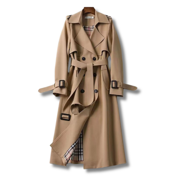 Stylish women's trench coat with belt, perfect for versatile autumn and winter fashion.