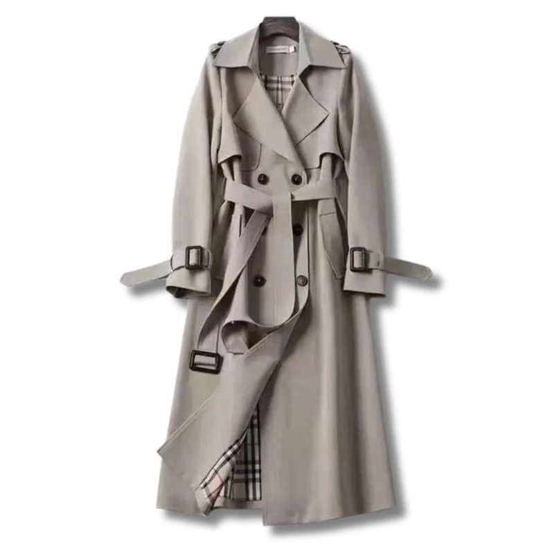 Sophisticated women's trench coat, belted and long, ideal for stylish autumn winter wear.