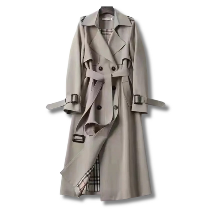 Sophisticated women's trench coat, belted and long, ideal for stylish autumn winter wear.