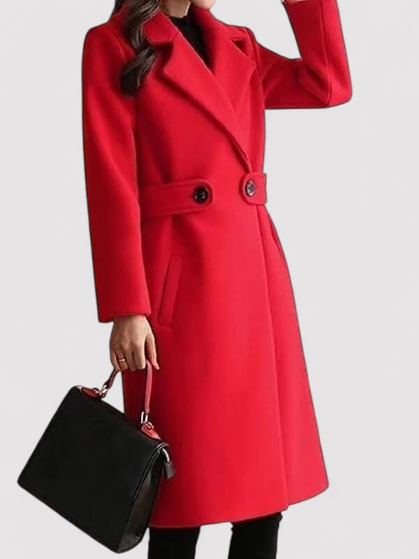 Classic women's elegant belted winter coat, a stylish and warm jacket perfect for cold-weather fashion.