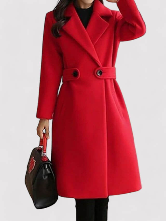 Cozy women's warm belted winter coat, designed for maximum comfort and elegant style in cold weather.