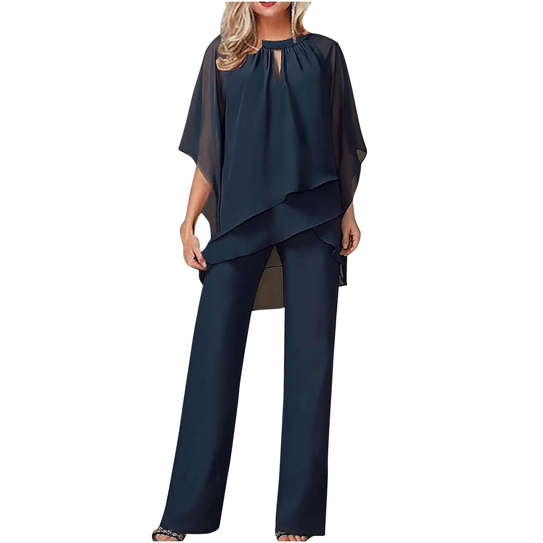 Elegant women's black batwing sleeve wide leg pantsuit. Perfect for formal events & evening wear.
