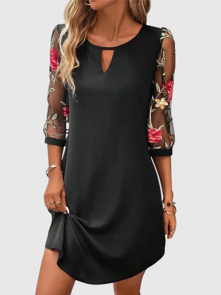 Chic navy women's midi dress for summer; versatile elegant party wear & formal occasions.