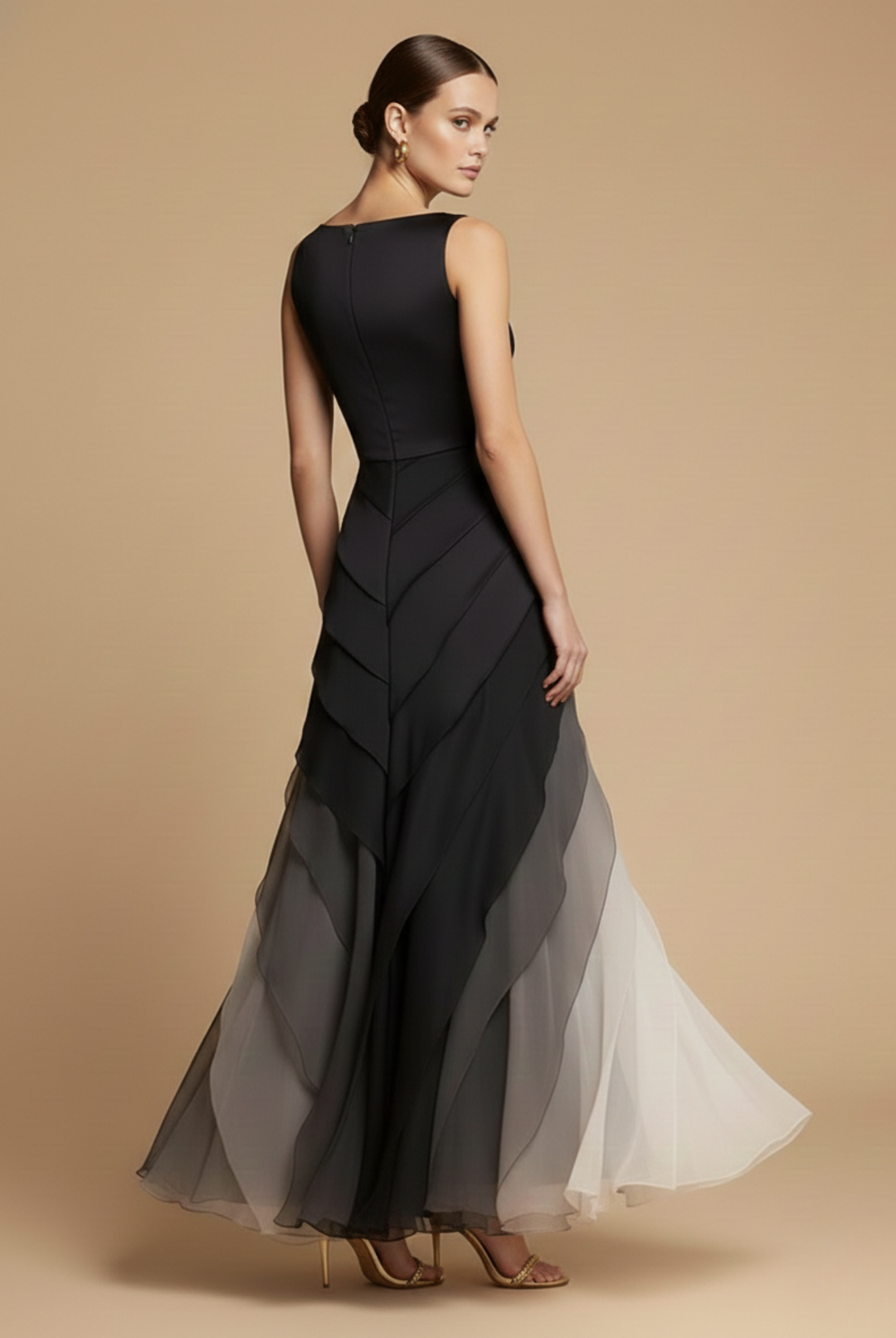 Stunning black ombre formal maxi dress for women, designed for special occasions & sophisticated evening wear.