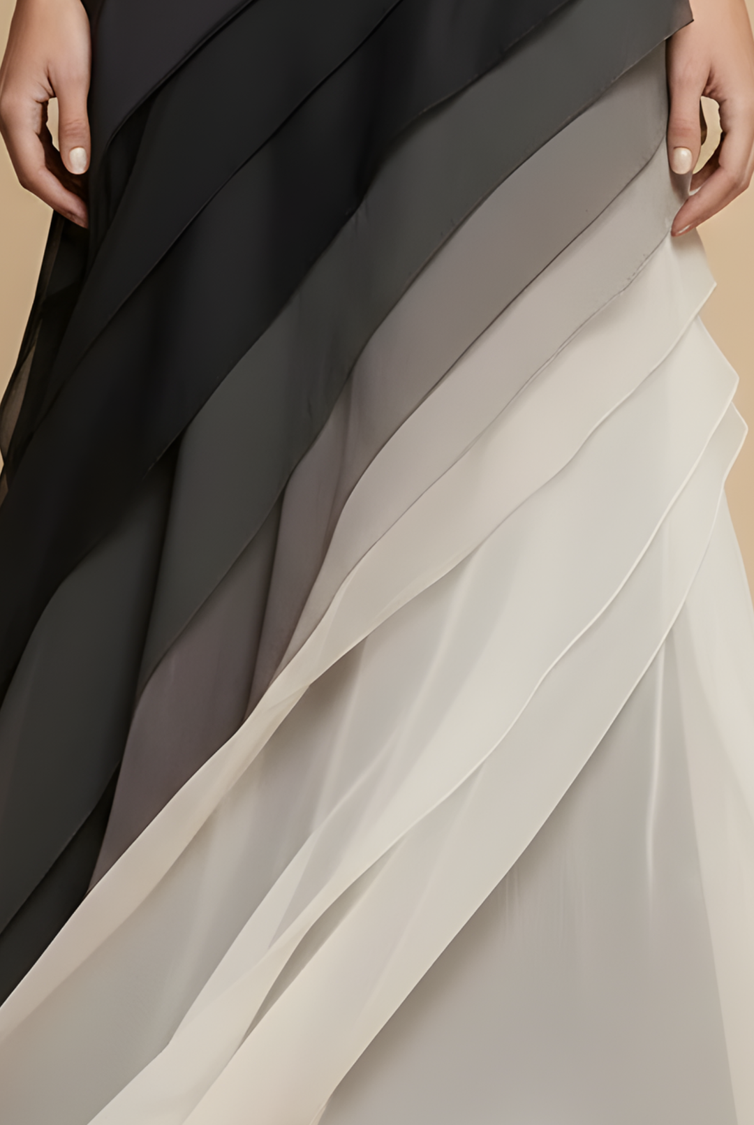 Women's black ombre elegant maxi dress, a sleeveless formal gown with a beautiful tiered skirt.