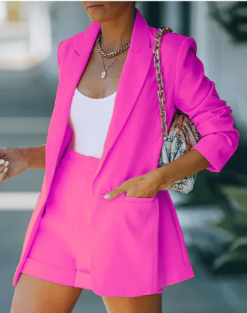Women's stylish blazer & short matching set. Perfect for business casual, summer, or chic trendy outfits.