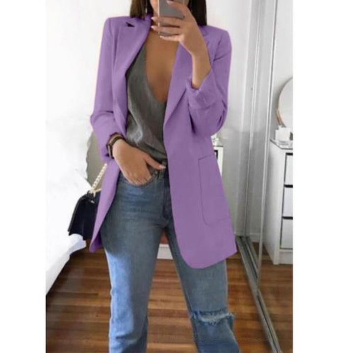 Timeless women's blazer jacket, great for versatile casual chic styling or elegant office wear.