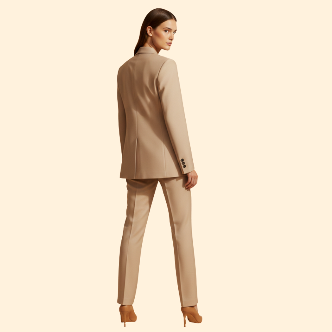 Versatile women's blazer & straight-leg trouser set, perfect for professional wear, business casual, or elegant events.