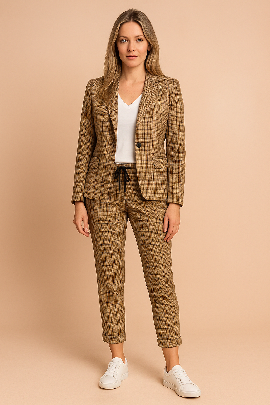 Stylish women's blazer, part of an elegant suit set. Versatile workwear or smart casual top for spring & fall fashion.