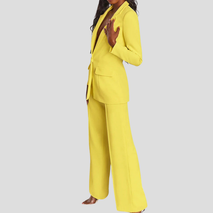 Chic professional women's blazer and trouser co-ord set, ideal for modern office and business fashion.